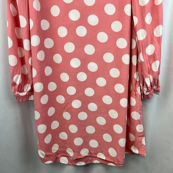 Loft Long Sleeve Polka Dot Shift Dress Pink/White Womens Size Medium Above Knee - Picture 5 of 9